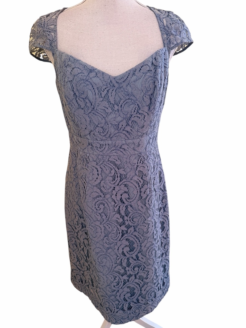 J. Crew  Steel Blue Leavers Lace Cap-Sleeve "Tinsley" Sheath Dress 8